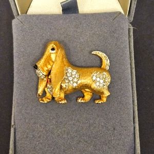 PERFECT Vintage Boucher Gold Plated & Clear Rhinestone Basset Hound Dog Pin